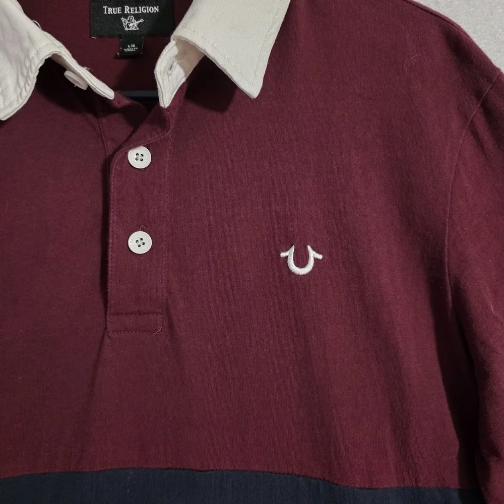 True Religion Mens Color Block Rugby Shirt 100% Cotton 104933 Size Large